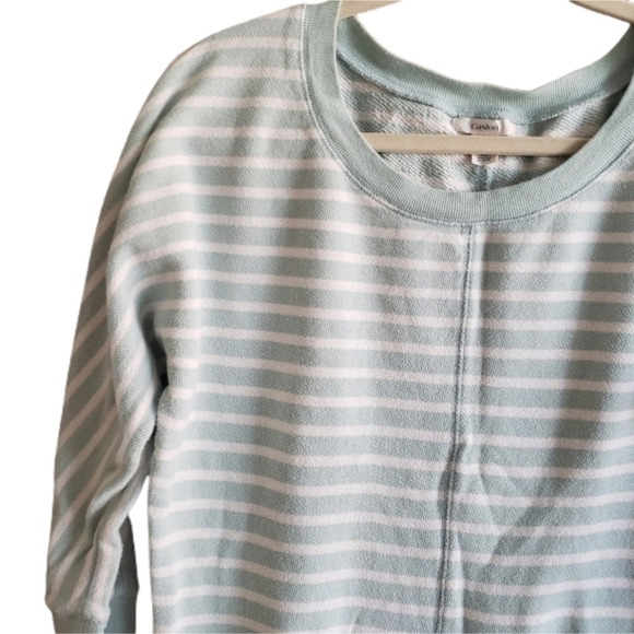 Caslon Top S Small Mint White Stripe 3/4 Sleeve - Picture 2 of 5